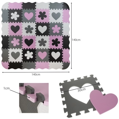 Kontrastne ružičaste pjenaste puzzle sa srčekima i cvjetićima