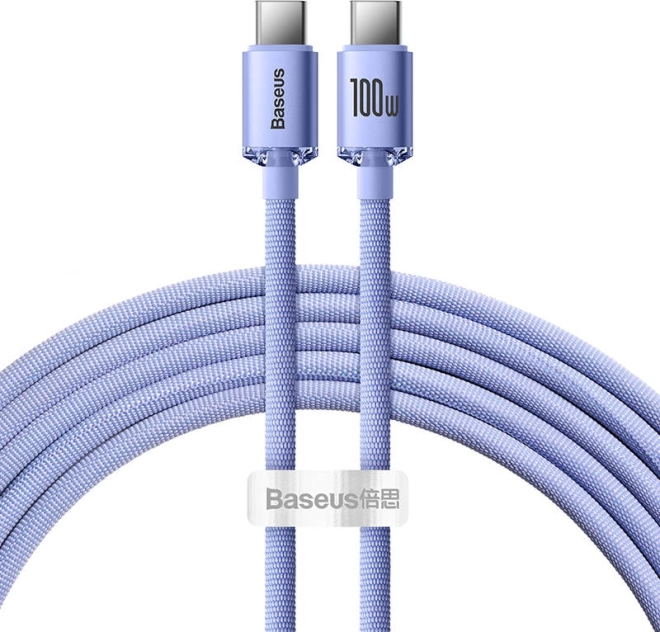 Baseus Crystal Shine USB‑C na USB‑C kabel 100 W, 2 m, ljubičasti