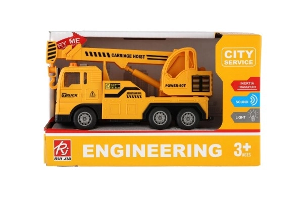 Plastični auto dizalica 16cm na inerciju na baterije s svjetlom i zvukom u kutiji 21x13x9cm