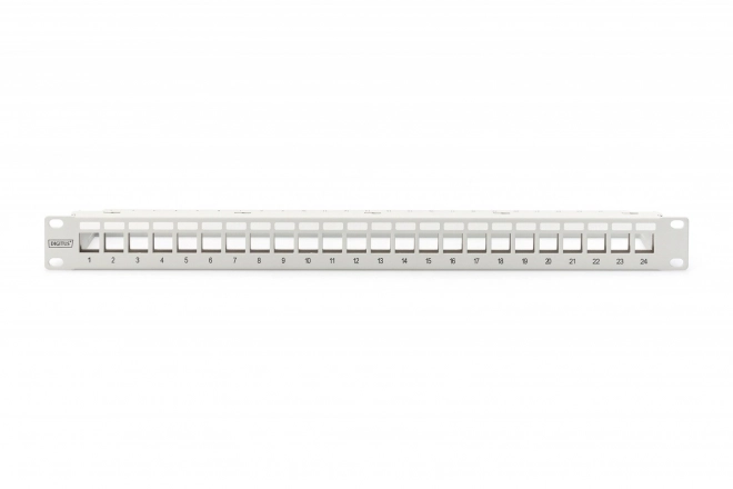 Modularna križna ploča 19" 24 porta za keystone moduli, 1U, zaštićena, s vođenjem kabela i oznakama, siva