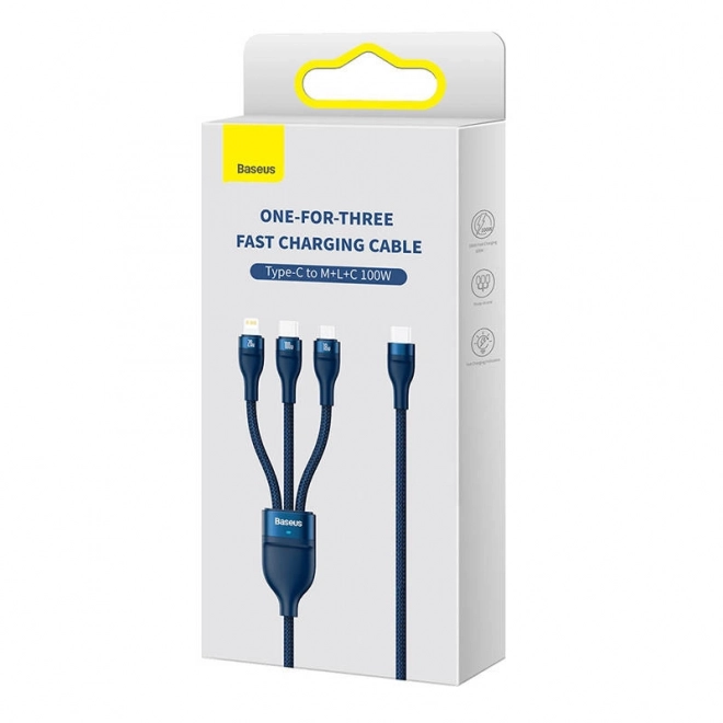 Kabel za brzo punjenje Baseus s 3 priključka: USB-C, Lightning i Micro USB, 100W