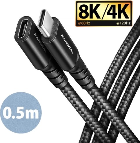 AXAGON produžni kabel USB‑C na USB‑C 0,5 m, 20 Gbps, 240 W, pleten, crni