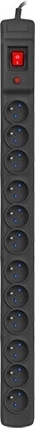 Prenaponska letva ARMAC M12/16A za 19" rack, 1,5 m, crna (12 utičnica)