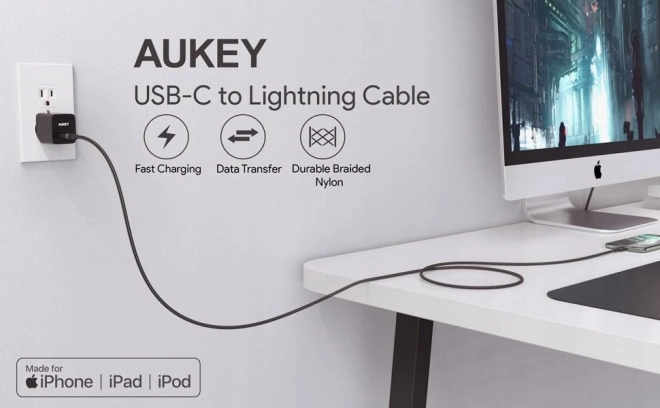 Crni najlonski kabel Lightning-USB C 2m