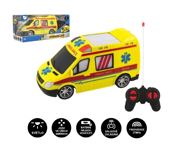 Auto RC ambulantna plast 20cm s daljinskim upravljanjem 27MHz na baterije sa svjetlom u kutiji 28x13x11cm