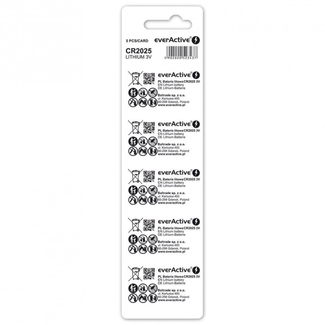 Gumbaste baterije EverActive CR2025 3V, 5 kom