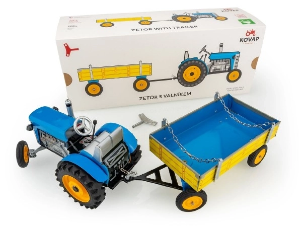 Traktor Zetor s prikolicom plavi na ključ metal 28cm Kovap u kutiji