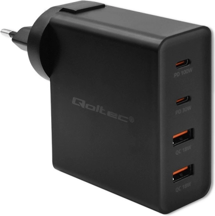 GaN punjač Power Pro 130 W, 2× USB‑C, 2× USB‑A, PD, crna