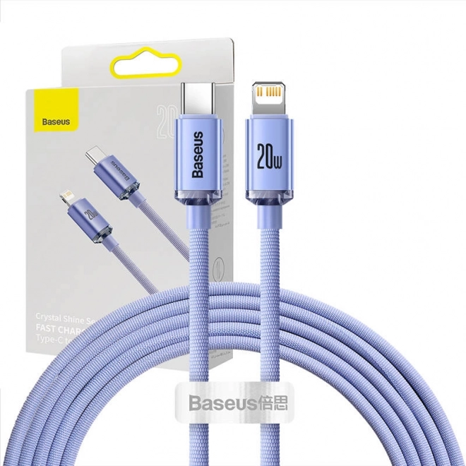 Baseus Crystal kabel USB‑C na Lightning 2 m, 20 W PD, ljubičasti