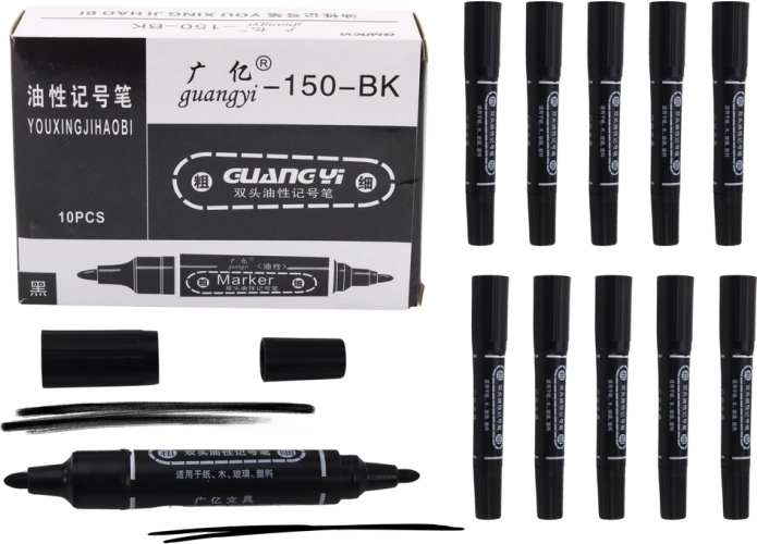 Set obostranih vodootpornih crnih markera, 10 kom