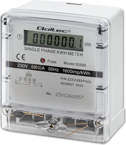 Jednofazni elektromjer Qoltec 230V s LCD zaslonom