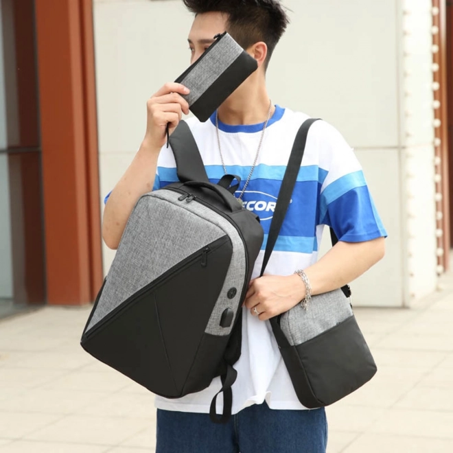 Set 3u1 sivi ruksak, torba i etui