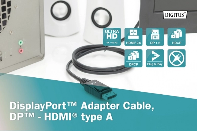 Adapter kabel DisplayPort 1.2 s priključnim konektorom 4K 60Hz UHD Tip DP/HDMI A M/M crni – 2 m
