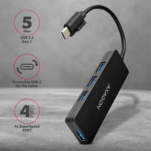 Axagon Slim USB Hub s 4 porta USB 3.2 Gen 1 s 14cm Type-C kabelom