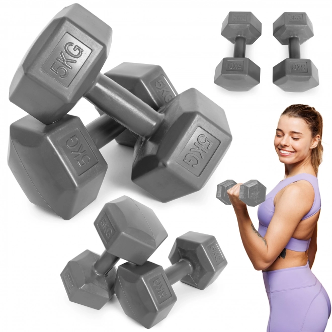 Set šesterokutnih utega 2x5 kg siva ModernHome