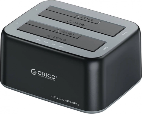 Orico priključna stanica za 2.5"/3.5" HDD/SSD s kloniranjem, USB 3.2 Gen 2 10 Gb/s, crna