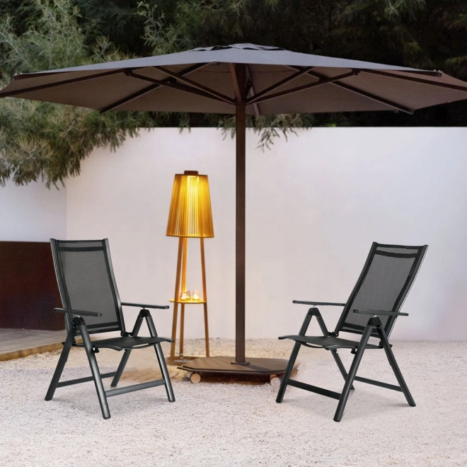 Set 2 sklopivih čeličnih vrtnih stolica s podesivim naslonom ModernHome - crna