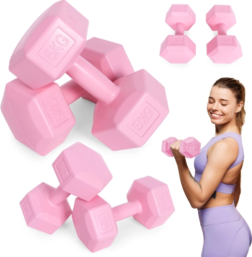 Set heksagonalnih utega 2×5 kg, ružičasti – ModernHome