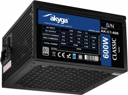 Akyga AK-C1-600 ATX napajanje 600 W Classic s certifikatom 80 PLUS