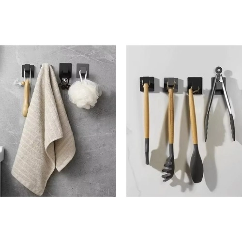 Crna samoljepljiva kuka za ručnike u loft stilu - set od 4 komada