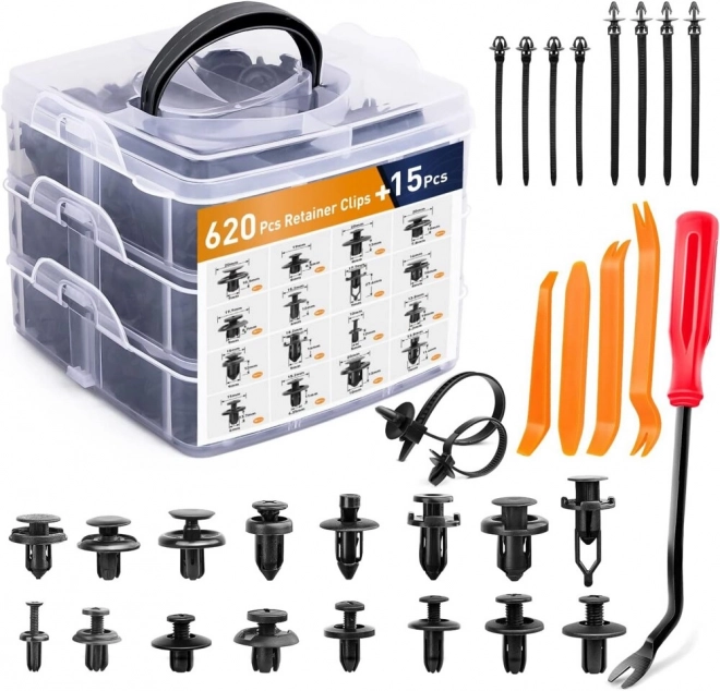 Set auto pričvrsnih ručki u organizatoru 16 veličina PVC 620 kom