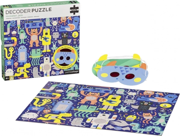 Petit Collage puzzle Čudovišta 100 dijelova s 3D maskama