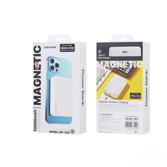 Indukcijska powerbanka 10000 mAh brzo punjenje PD 20W MagSafe bijela