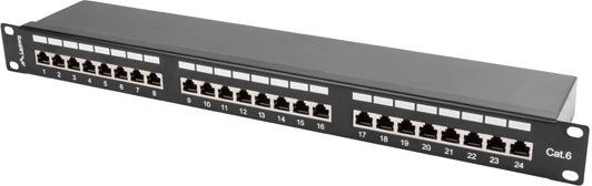 Patch panel 24 portova 1U Cat6, crni, oklopljen
