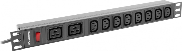 Lanberg rack napajna letvica PDU 19" 1U, 16 A, 8× C13 + 2× C19, ulaz C20 – crna