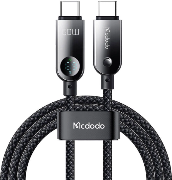 MCDODO USB‑C na USB‑C kabel s LED zaslonom 60 W, 1,2 m, crni