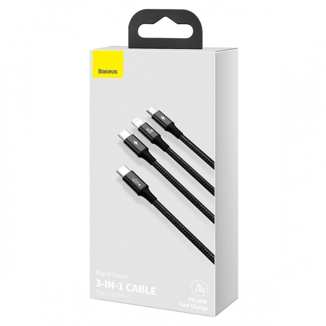 Punjački kabel Baseus 3 u 1, 20W, crni, 1,5 m