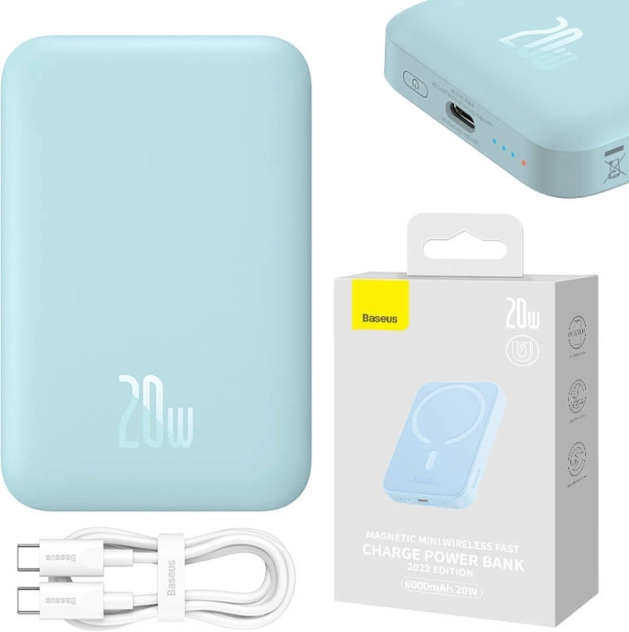 Magnetna power banka Baseus Magnetic Mini 6000 mAh, 20W, USB‑C, MagSafe, plava