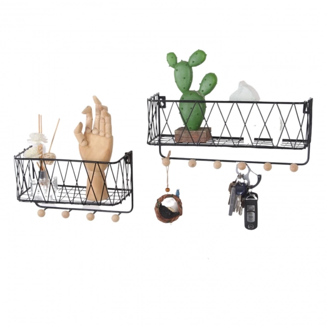 Viseća polica s vješalicama, stil LOFT, crna, 25,5 cm