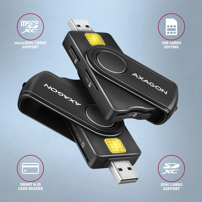 Džepni čitač kartica AXAGON za ID, SD, microSD i SIM kartice s USB-om