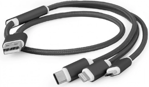 USB punjački kabel 3-u-1, 1 m, crni