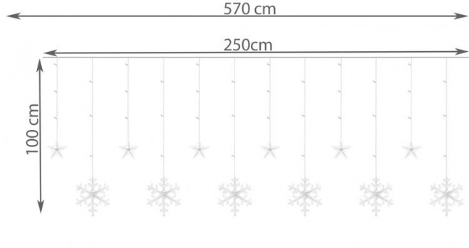 LED šareni zastor sa pahuljama i zvjezdicama - 5 m, 138 LED