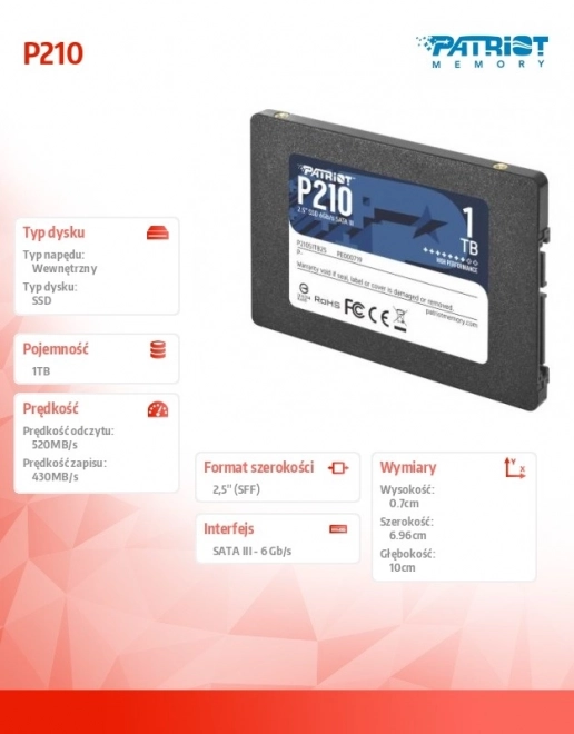 SSD disk 1TB P210 s brzinom 520/430 MB/s SATA III 2.5