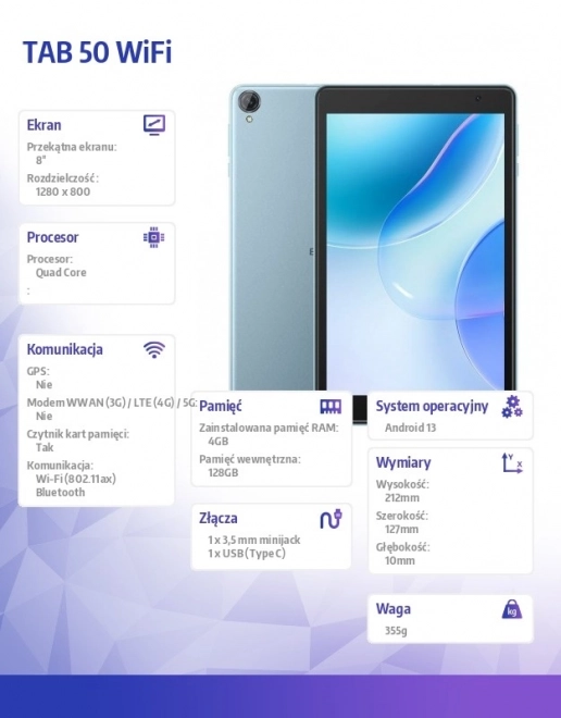 Tablet TAB 50 Wifi 8 inča 4/128GB 5580 mAh Plava