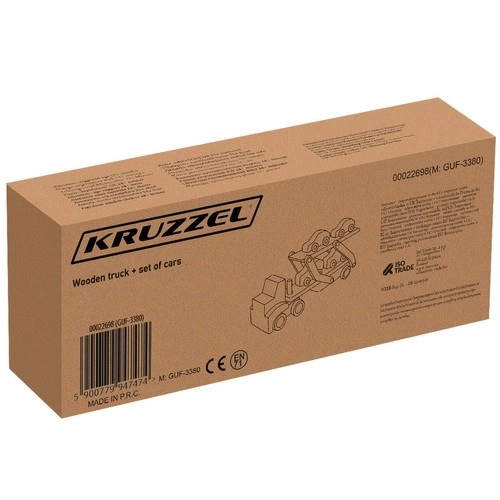 Drveni kamion s prikolicom + set automobila 22698