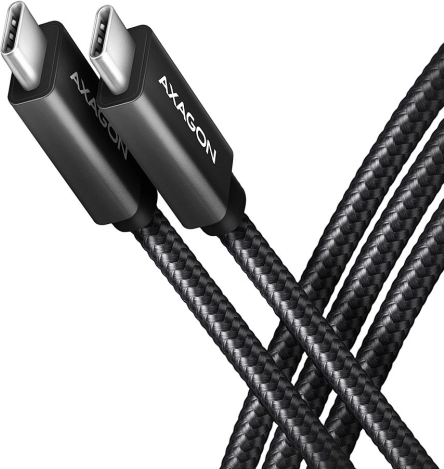 AXAGON USB‑C – USB‑C kabel 3.2 Gen 2, 1 m, PD 100 W, 5 A, 4K, aluminijski, pleteni, crni
