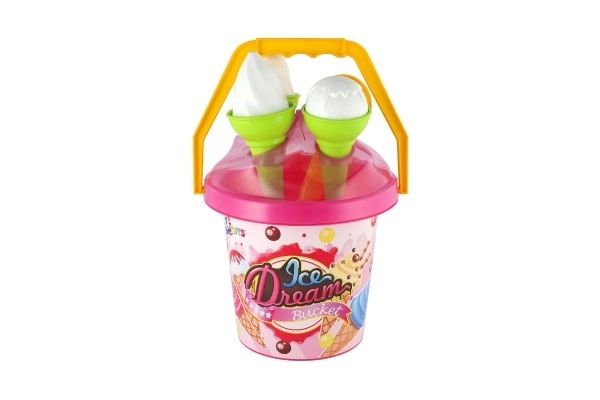 Set za pijesak plastični kantić + kalupi sladoled 2 boje u mrežici 18x28x17cm 12m+