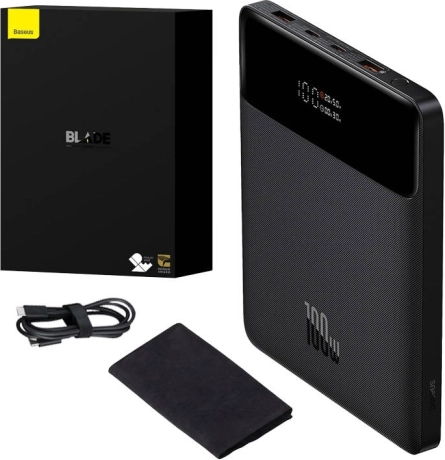Baseus Blade power banka 20000 mAh, 100 W, 2× USB‑C + 2× USB‑A, zaslon, crna