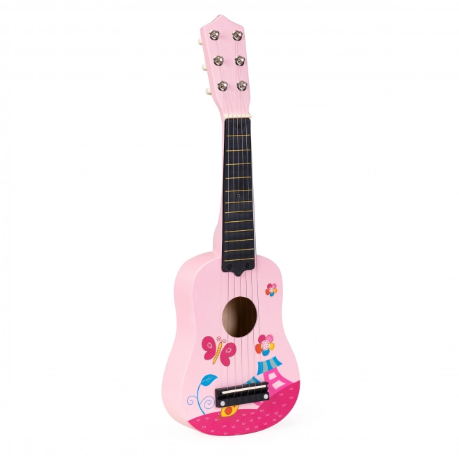 Dječja drvena gitara, metalne žice, roza ECOTOYS