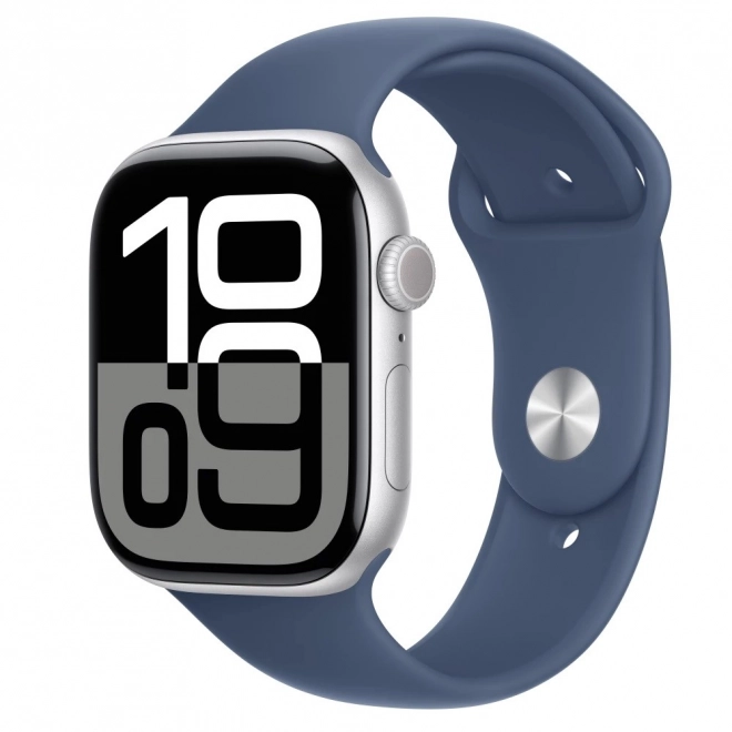 Apple Watch Series 10 GPS, srebrno aluminijsko kućište 46 mm s trakom za sport od denima S/M