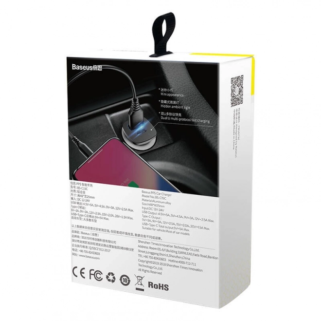 Brzi punjač za auto Baseus 30W crni