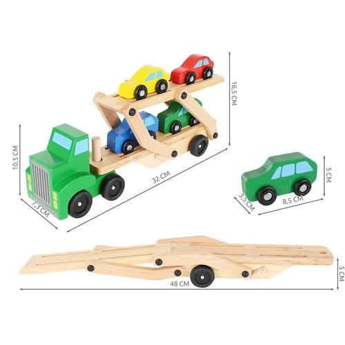 Drveni kamion s prikolicom + set automobila 22698