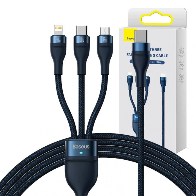 Kabel za brzo punjenje Baseus s 3 priključka: USB-C, Lightning i Micro USB, 100W
