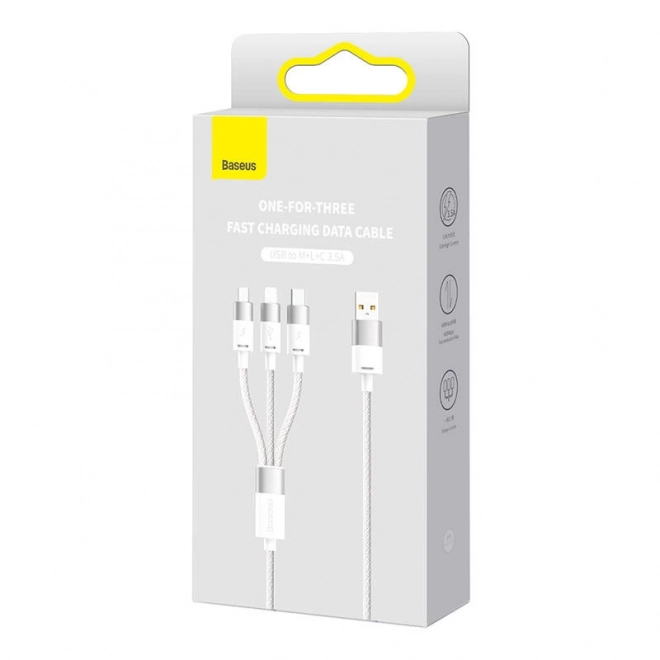 Kabel 3v1 USB Baseus serije StarSpeed, USB-C + micro + Lightning 3,5A, 1,2 m (bijeli)
