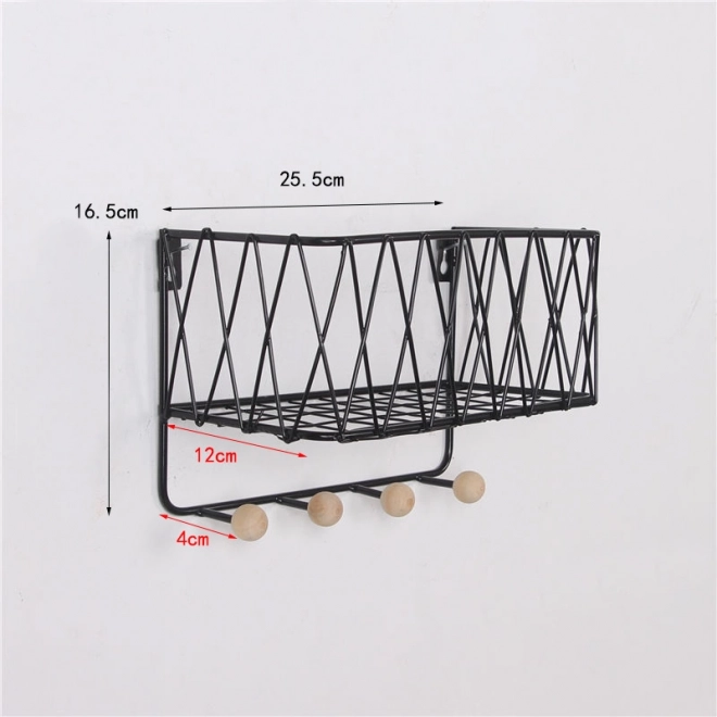 Viseća polica s vješalicama, stil LOFT, crna, 25,5 cm