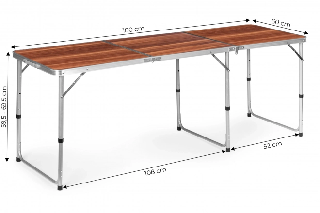 Sklopivi turistički stol 180 x 60 cm smeđi